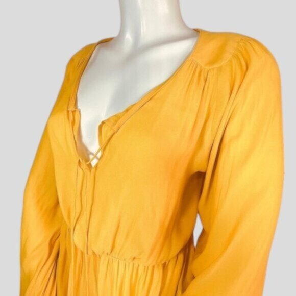 Bahamas Bohemian Tuscany Yellow Bishop Tie front Peplum Blouse- XS (looser fit) - Picture 8 of 16